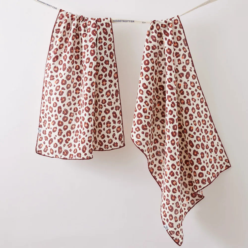 Lot de 2 essuie-mains 50 x 70 cm Gaze de coton imprimée MONTAUK Rose