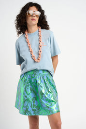 Jupe Lamba jacquard motif tropical bleu vert