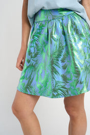 Jupe Lamba jacquard motif tropical bleu vert