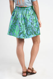 Jupe Lamba jacquard motif tropical bleu vert