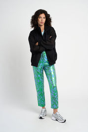 Pantalon Esma jacquard motif tropical bleu vert