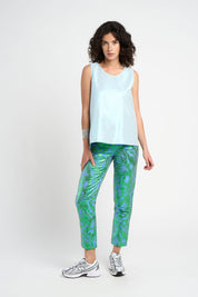 Pantalon Esma jacquard motif tropical bleu vert