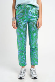 Pantalon Esma jacquard motif tropical bleu vert