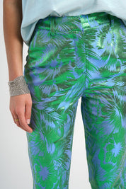 Pantalon Esma jacquard motif tropical bleu vert