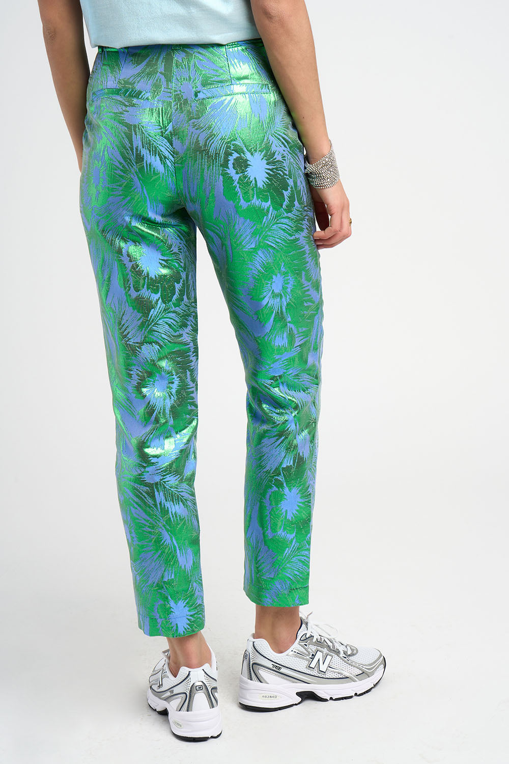 Pantalon Esma jacquard motif tropical bleu vert
