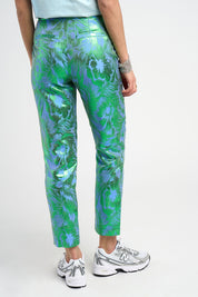 Pantalon Esma jacquard motif tropical bleu vert