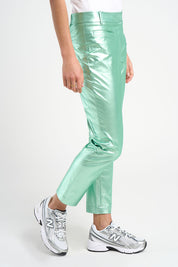 Pantalon TONY éco-cuir vert effet métal
