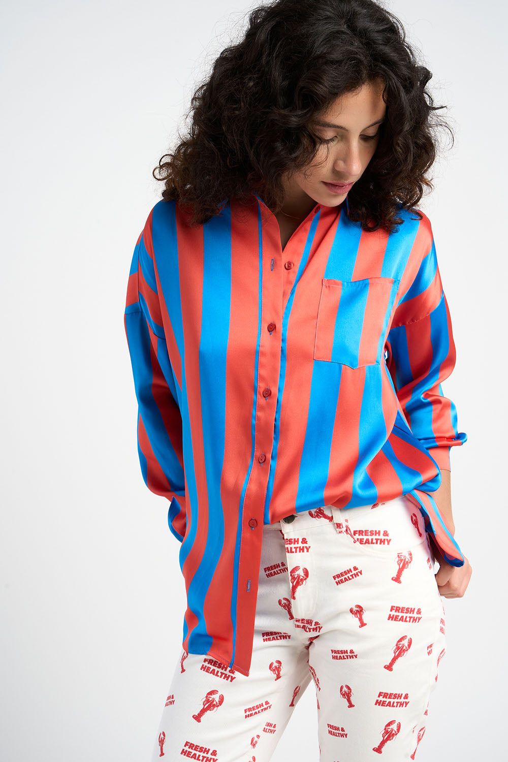 Chemise oversize Francesca Bleue et Rouge