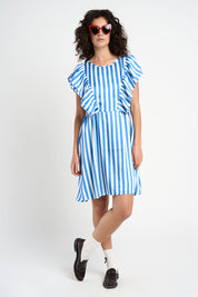 Robe avec volants Lune à rayures blanches et bleues