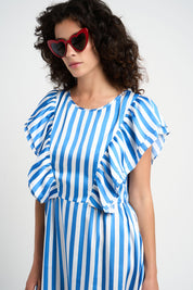 Robe avec volants Lune à rayures blanches et bleues