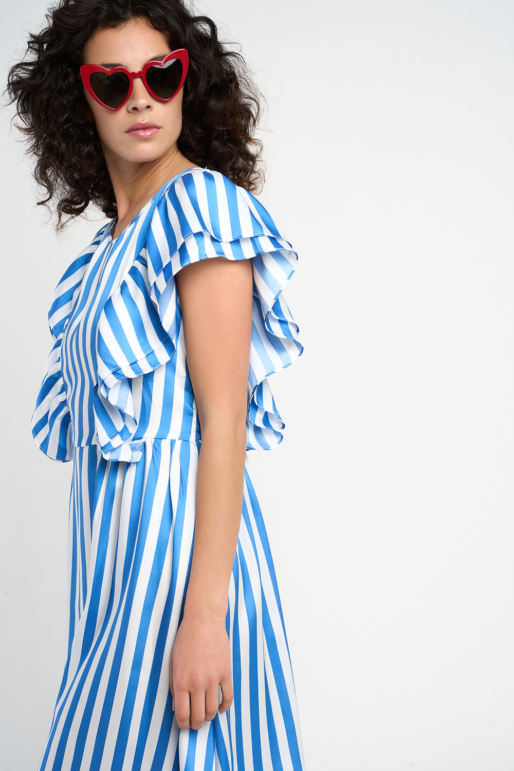 Robe avec volants Lune à rayures blanches et bleues