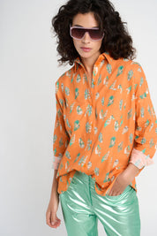 Chemise oversise en coton Francesca orange motifs coquillages
