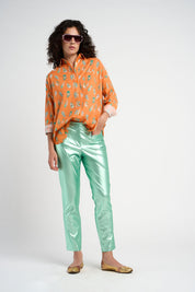 Chemise oversise en coton Francesca orange motifs coquillages