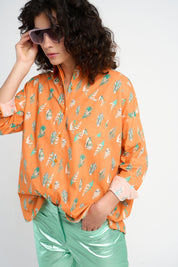 Chemise oversise en coton Francesca orange motifs coquillages