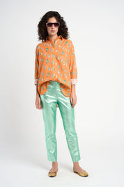 Chemise oversise en coton Francesca orange motifs coquillages