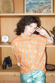 Chemise oversise en coton Francesca orange motifs coquillages