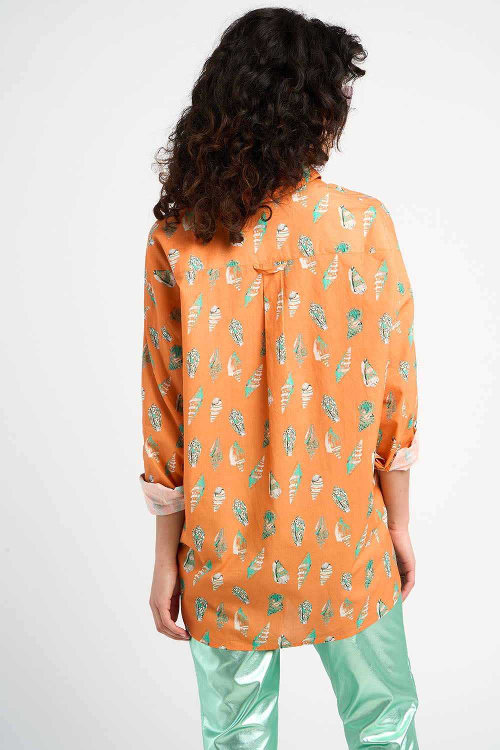 Chemise oversise en coton Francesca orange motifs coquillages
