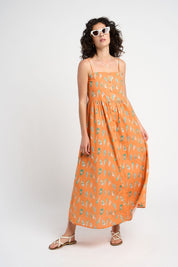 Robe en coton à bretelles Vida orange à motifs coquillages
