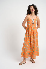 Robe en coton à bretelles Vida orange à motifs coquillages