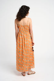 Robe en coton à bretelles Vida orange à motifs coquillages