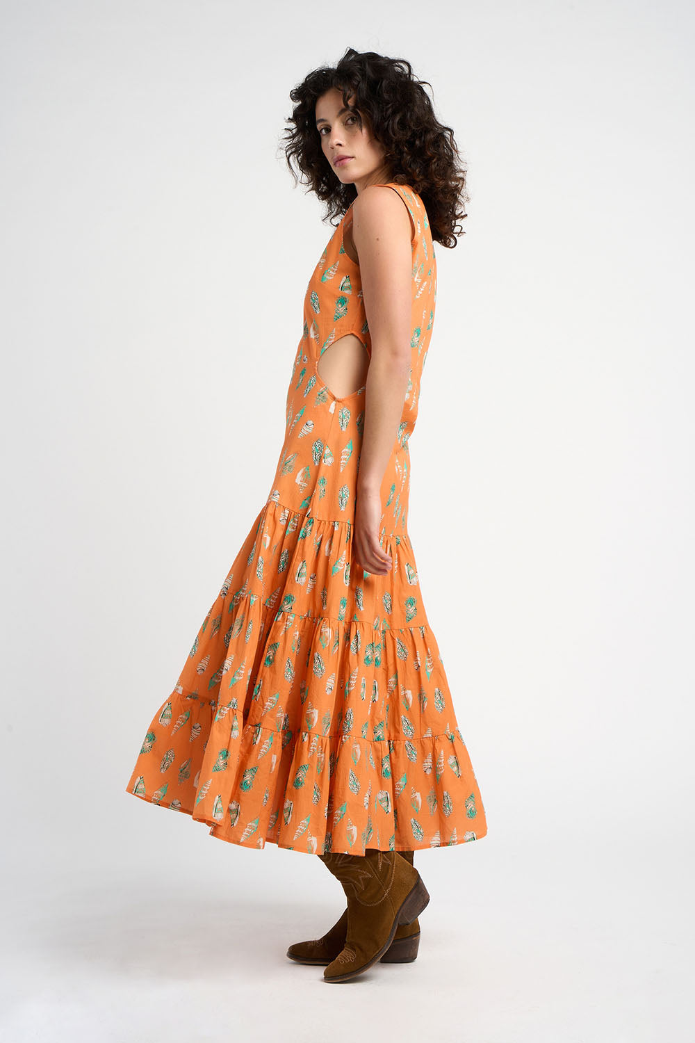 Robe sans manche à volants en coton Star orange à motifs coquillages